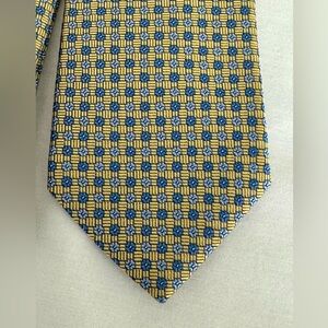 Brooks Brothers Makers Silk Tie‎ Yellow Blue Geometric